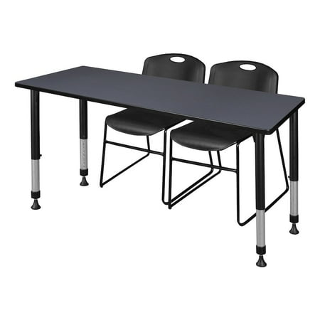 Regency 66 x 24 in. Adjustable Classroom Table- Grey & 2 Zeng Stack Chairs- Black