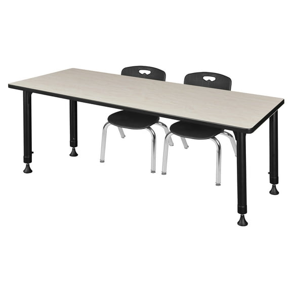Regency 66x24 in. Adjustable Classroom Table- Maple & 2 Andy 12 in. Stack Chairs- Black