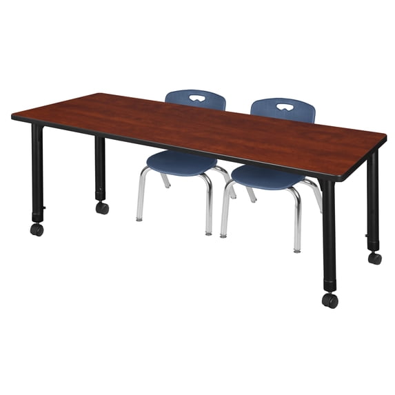 Regency 66x24 Mobile Adjustable Classroom Table- Cherry & 2 Andy 12 Stack Chairs- Blue