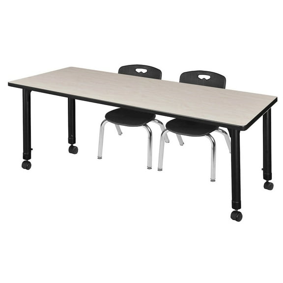Kee 66" Adjustable Mobile Classroom Table - Maple & 2 Andy 12-in Chairs- Black