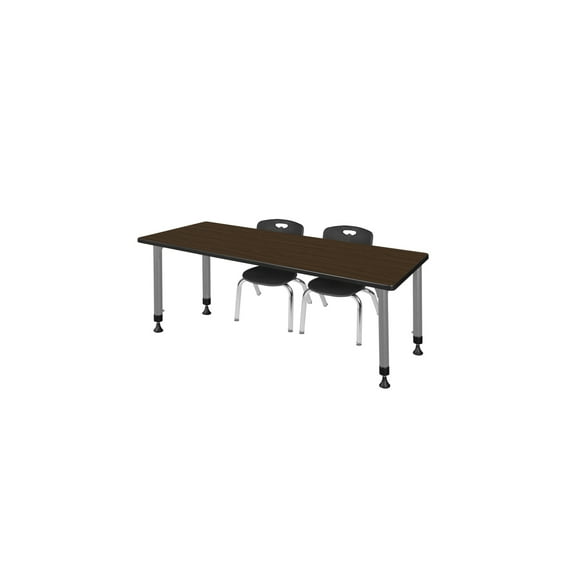 Regency Kee 66 x 24 in. Adjustable Classroom Table- Neo Walnut Top, Grey Base & 2 Andy 12 in. Black Stack Chairs