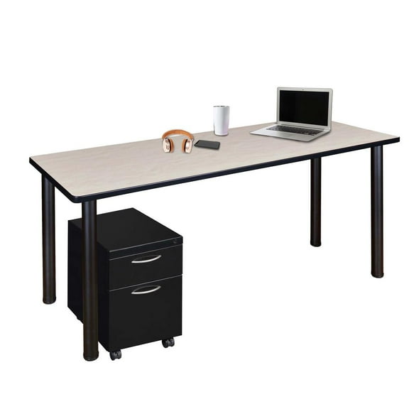 Regency Kee 66 x 24 in. Mobile Desk with Storage- Maple Top, Black Legs