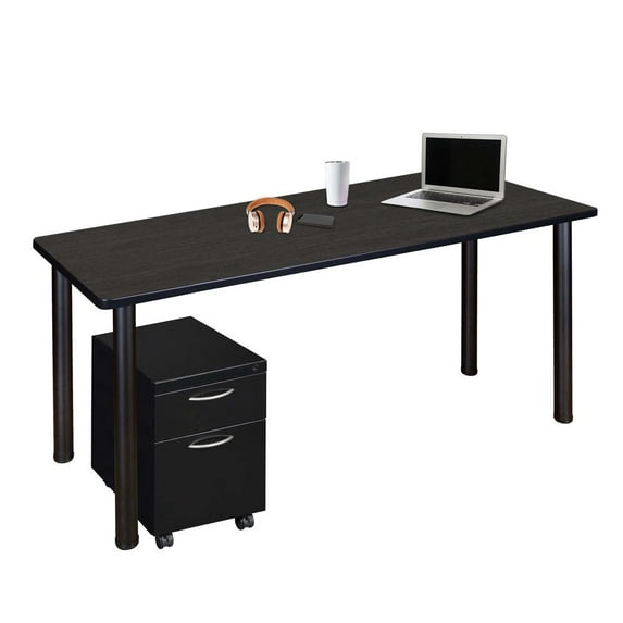Regency Kee 66 x 24 in. Mobile Desk with Storage- Ash Grey Top, Black Legs