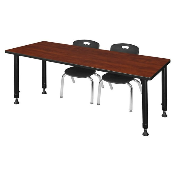Regency 66x30 in. Adjustable Classroom Table- Cherry & 2 Andy 12 in. Stack Chairs- Black