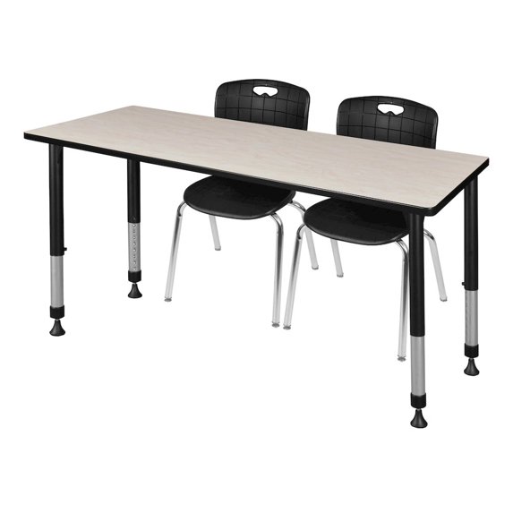 Regency 66x30 in. Adjustable Classroom Table- Maple & 2 Andy 18 in. Stack Chairs- Black