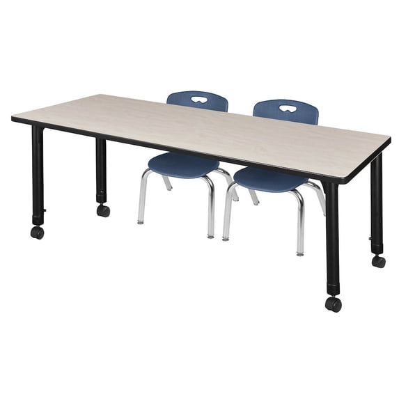 Regency 66x30 Mobile Adjustable Classroom Table- Maple & 2 Andy 12 Stack Chairs- Blue