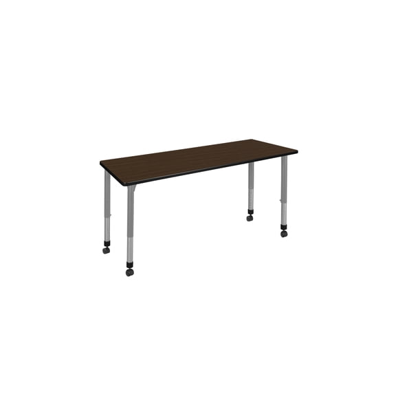 Regency Kee 66 x 30 in. Height Adjustable Mobile Classroom Activity Table- Neo Walnut Top & Grey Base
