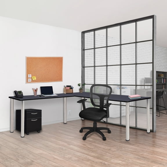 Regency Kee 66 x 66 in. Corner L Shaped Desk- Grey Top, Chrome Legs