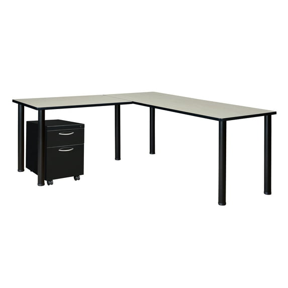 Regency Kee 72" Single Pedestal L-Desk with 42" Return, Maple/Black