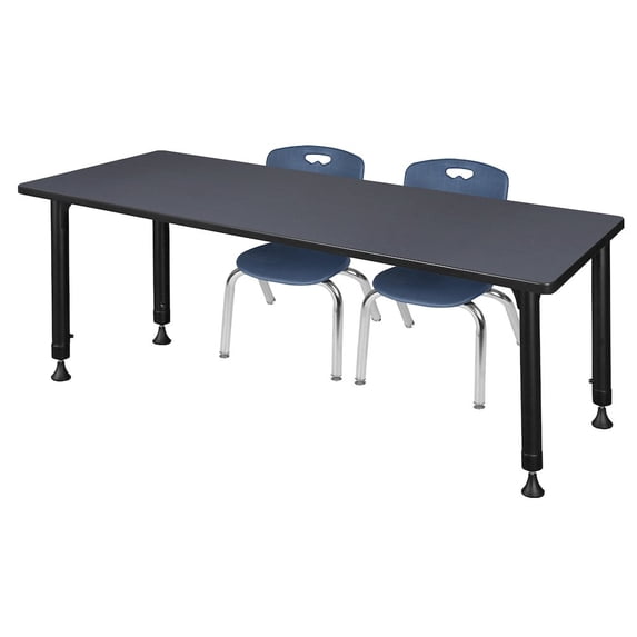 Regency 72 x 24 in. Adjustable Classroom Table- Grey & 2 Andy 12 in. Stack Chairs- Blue