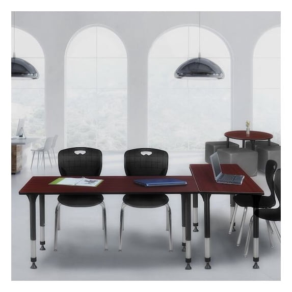 Regency Kee 72" x 24" Height Adjustable Classroom Table - Mahogany & 2 Andy 18-in Stack Chairs- Black