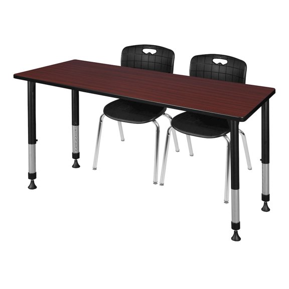Regency 72x24 Adjustable Classroom Table- Mahogany & 2 Andy 18 Stack Chairs- Black