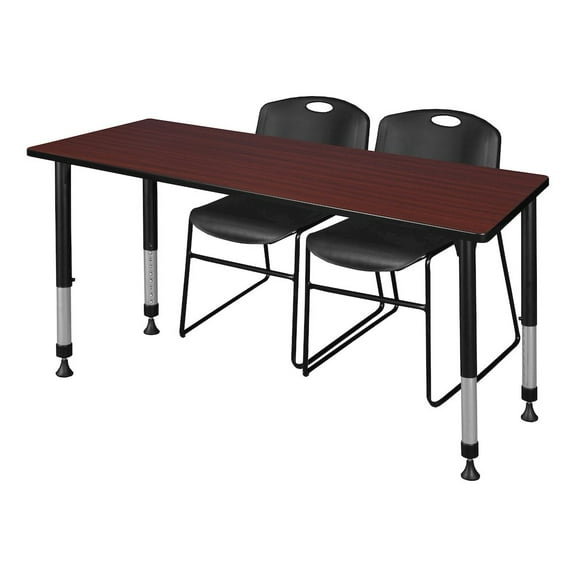 Regency 72 x 24 in. Adjustable Classroom Table- Mahogany & 2 Zeng Stack Chairs- Black