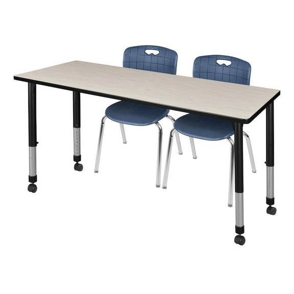 Regency 72x24 Mobile Adjustable Classroom Table- Maple & 2 Andy 18 Stack Chairs- Blue