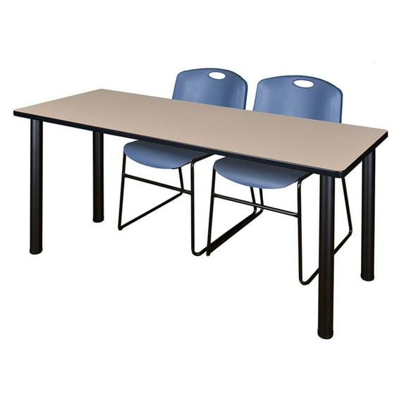 Regency Kee 72" x 24" Training Table, Beige/Black and 2 Zeng Stack Chairs, Multiple Colors