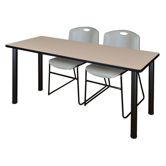 Regency Kee 72" x 24" Training Table, Beige/Chrome and 2 Zeng Stack Chairs, Multiple Colors