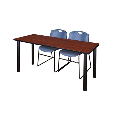 Regency Kee 72" x 24" Training Table, Cherry/Black and 2 Zeng Stack Chairs, Multiple Colors