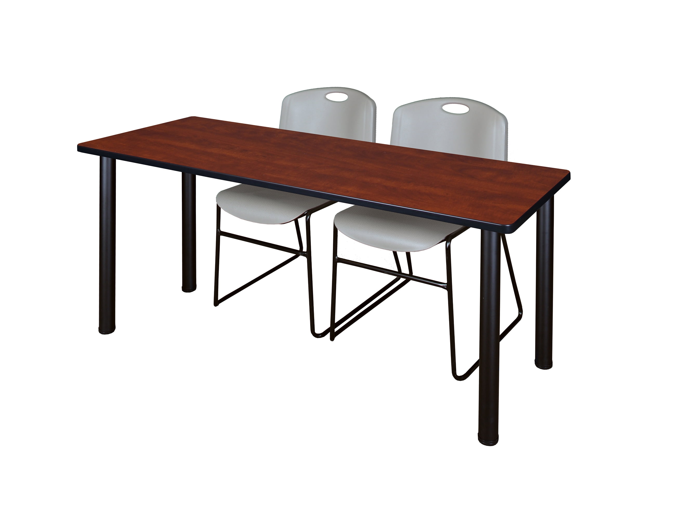Regency Kee 72" x 24" Training Table, Cherry/Black and 2 Zeng Stack Chairs, Multiple Colors