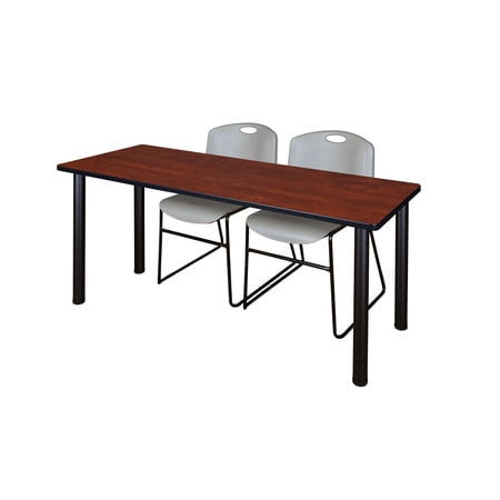 Regency Kee 72" x 24" Training Table, Cherry/Black and 2 Zeng Stack Chairs, Multiple Colors