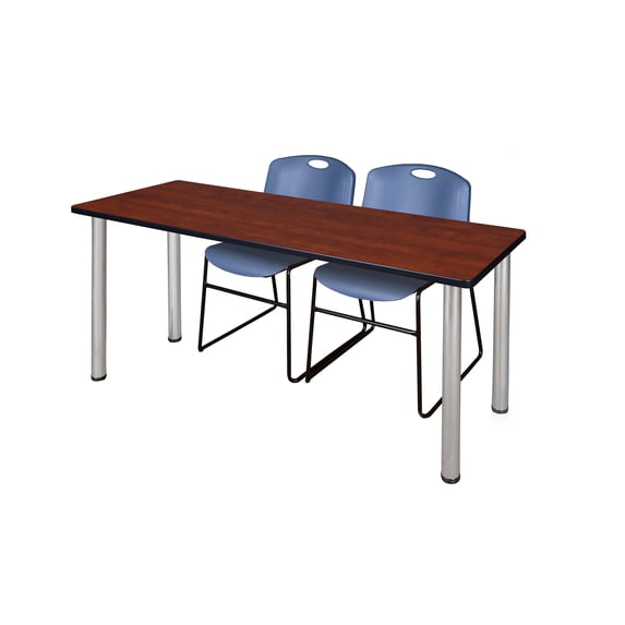 Regency Kee 72" x 24" Training Table, Cherry/Chrome and 2 Zeng Stack Chairs, Multiple Colors