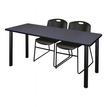 Regency Kee 72" x 24" Training Table, Grey/Black and 2 Zeng Stack Chairs, Multiple Colors