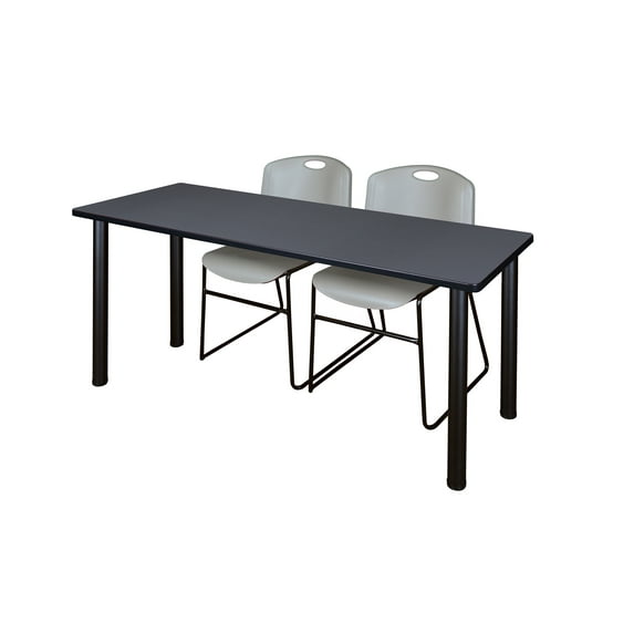 Regency Kee 72" x 24" Training Table, Grey/Black and 2 Zeng Stack Chairs, Multiple Colors