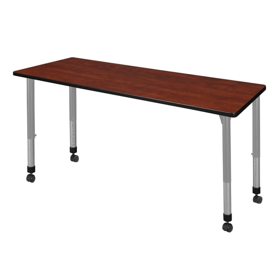 Regency Kee 72 x 24 in. Height Adjustable Mobile Classroom Activity Table- Cherry Top & Grey Base