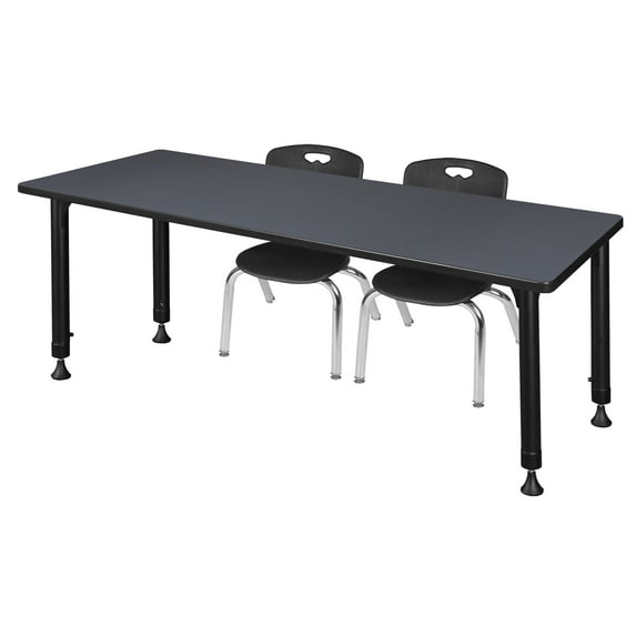 Regency Kee 72" x 30" Height Adjustable Mobile Classroom Table - Grey & 2 Andy 12-in Stack Chairs- Black