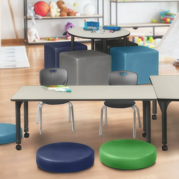 Regency Kee 72" x 30" Height Adjustable Mobile Classroom Table - Maple & 2 Andy 12-in Stack Chairs- Black