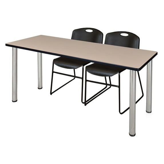 Regency 66" x 24" Kee Training Table- Beige/ Chrome & 2 Zeng Stack Chairs- Black
