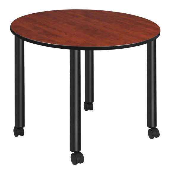 Regency Kee Large 48 in. Round Breakroom Table- Cherry Top, Black Mobile Legs