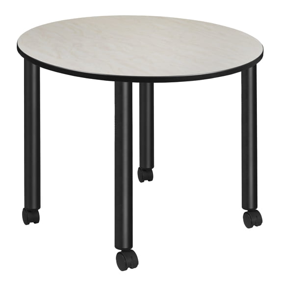 Kee 48" Round Mobile Breakroom Table- Maple/ Black