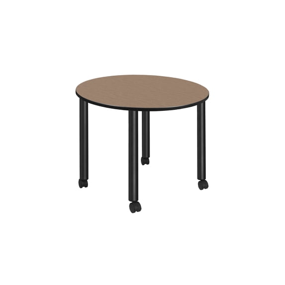 Regency Kee Large 48 in. Round Breakroom Table- Noble Oak Top, Black Mobile Legs
