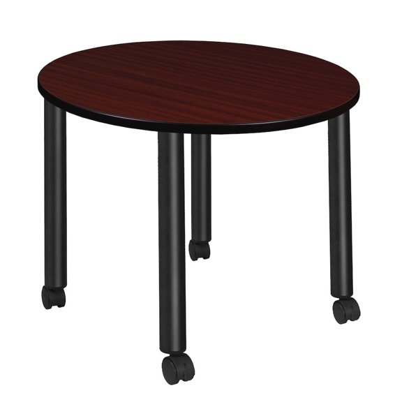 Regency Medium 36 in. Round Breakroom Table- Mahogany Top, Black Mobile Legs