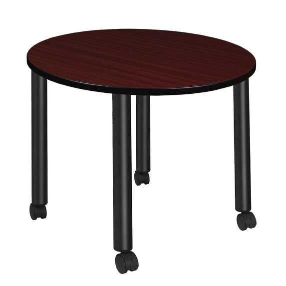 Regency Medium 36 in. Round Breakroom Table- Mahogany Top, Black Mobile Legs