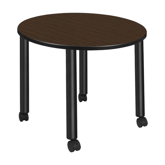 Regency Kee Medium 42 in. Round Breakroom Table- Neo Walnut Top, Black Mobile Legs