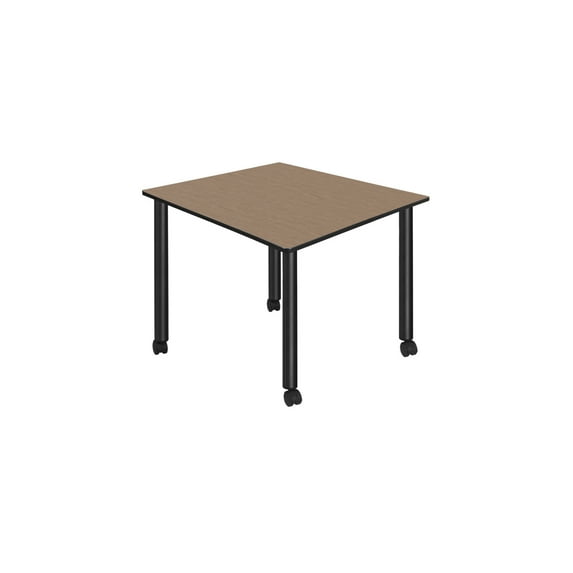 Regency Kee Medium 42 in. Square Breakroom Table- Noble Oak Top, Black Mobile Legs