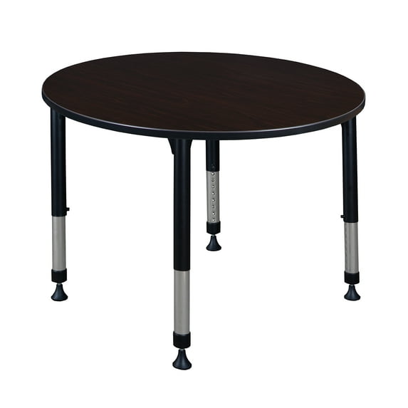 Kee 48" Round Height Adjustable Classroom Table - Mocha Walnut