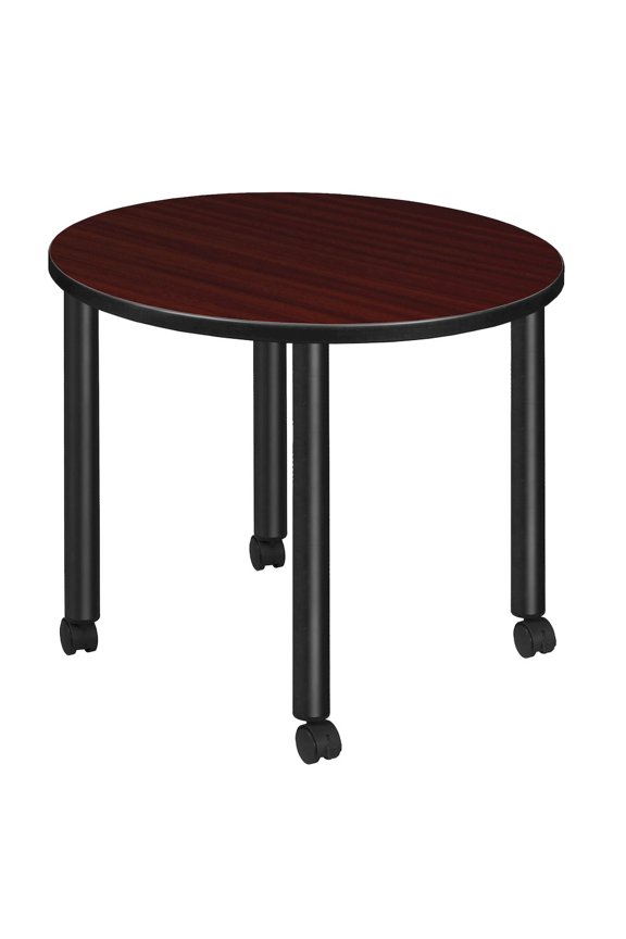 Small 30 in. Round Breakroom Table- Mahogany Top, Black Mobile Legs