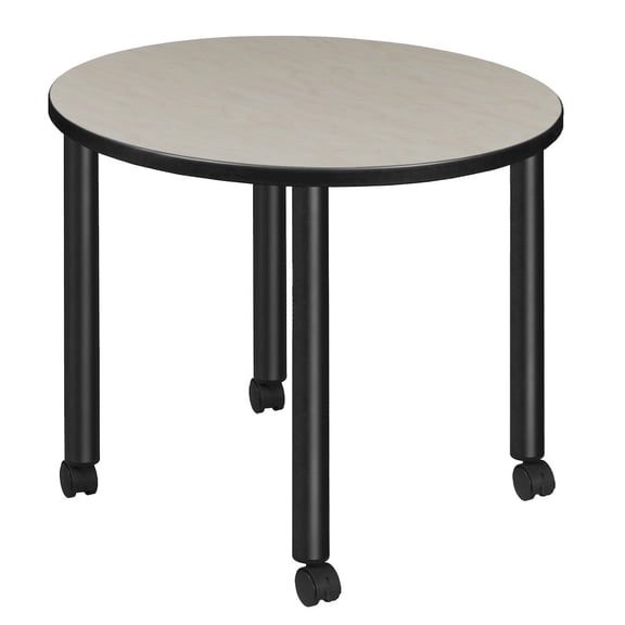 Regency Kee Small 30 in. Round Breakroom Table- Maple Top, Black Mobile Legs