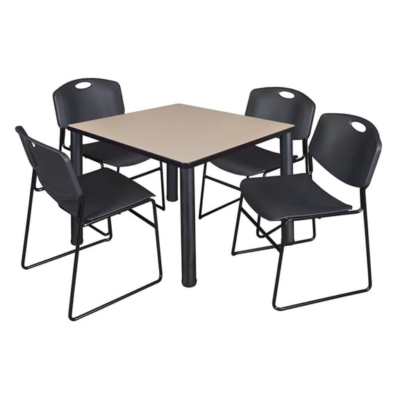 Regency Kee Square Beige Breakroom Table with 4 Stackable Zeng Chairs