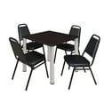 thumbnail image 1 of Kee 30" Square Breakroom Table- Mocha Walnut/ Chrome & 4 Restaurant Stack Chairs- Black, 1 of 5