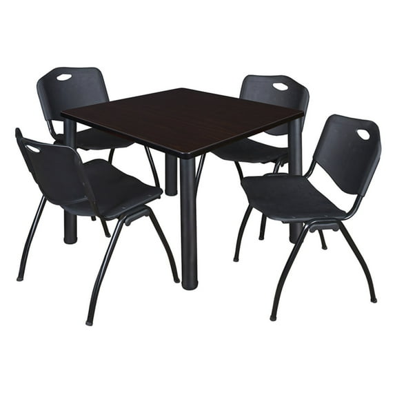 Regency Kee Square Mocha Walnut Breakroom Table with 4 Stackable M Chairs
