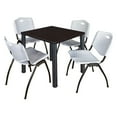 thumbnail image 1 of Kee 48" Square Breakroom Table- Mocha Walnut/ Black & 4 'M' Stack Chairs- Grey, 1 of 2