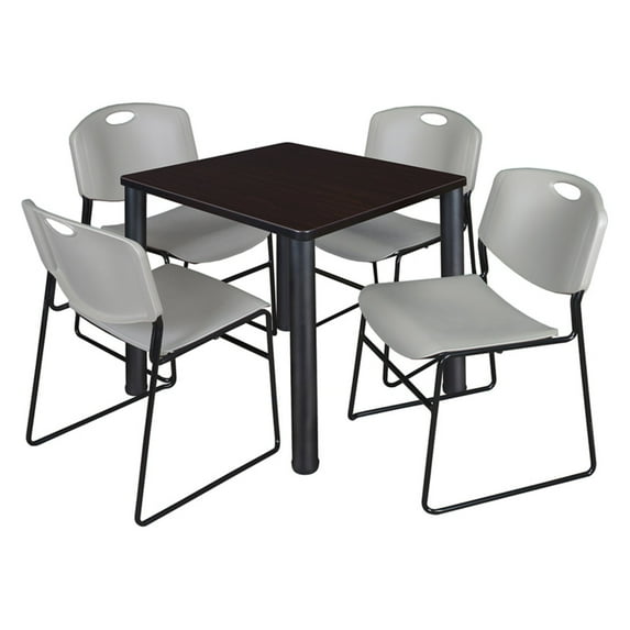 Regency Kee Square Mocha Walnut Breakroom Table with 4 Stackable Zeng Chairs