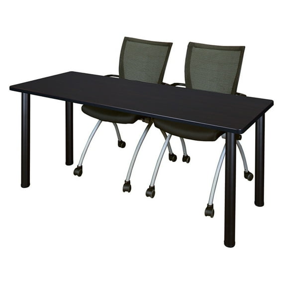Regency Kee 66 x 24 in. Training Table- Mocha Walnut Top, Chrome Legs & 2 Apprentice Chairs