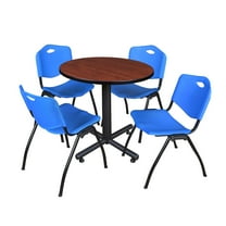 Regency 30 in. Round X-Base Breakroom Table- Cherry, 4 M Stack Chairs- Blue