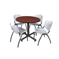 thumbnail image 1 of Kobe 42in. Round Breakroom Table- Cherry & 4 'M' Stack Chairs- Grey, 1 of 8