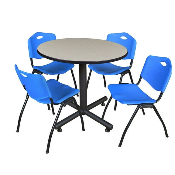 Regency 42 in. Round X-Base Breakroom Table- Maple, 4 M Stack Chairs- Blue