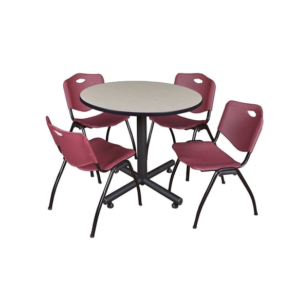 Regency 42-inch Round Laminate Maple Table with 4 M Stacker Chairs Burgundy (TKB42RNDPL47BY)